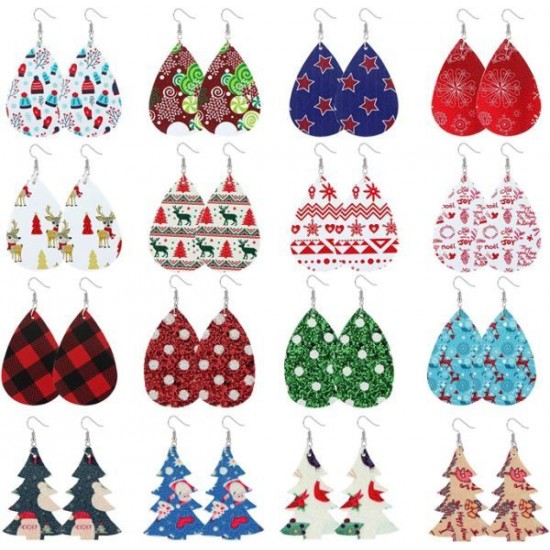 16 Pair Teardrop Leather Earrings Christmas Tree Earring For Women Petal Dangle Drop Earring Lightweight 16 Pair Teardrop Leather Earrings Christmas Tree Earring For Women Petal Dangle Drop Earring Lightweight